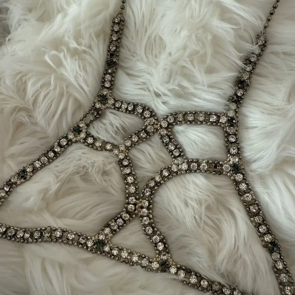 Silver Rhinestone Statement Necklace - Picture 2 of 2
